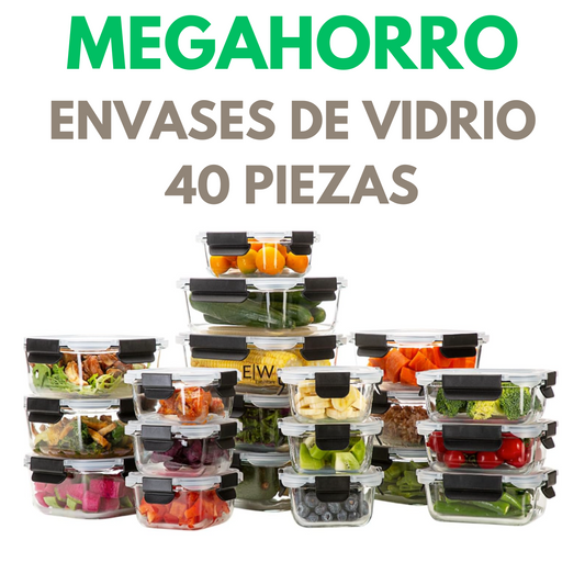 Organiza y Conserva tus Alimentos con el Juego de 20 Recipientes Herméticos de Vidrio (40 Piezas)